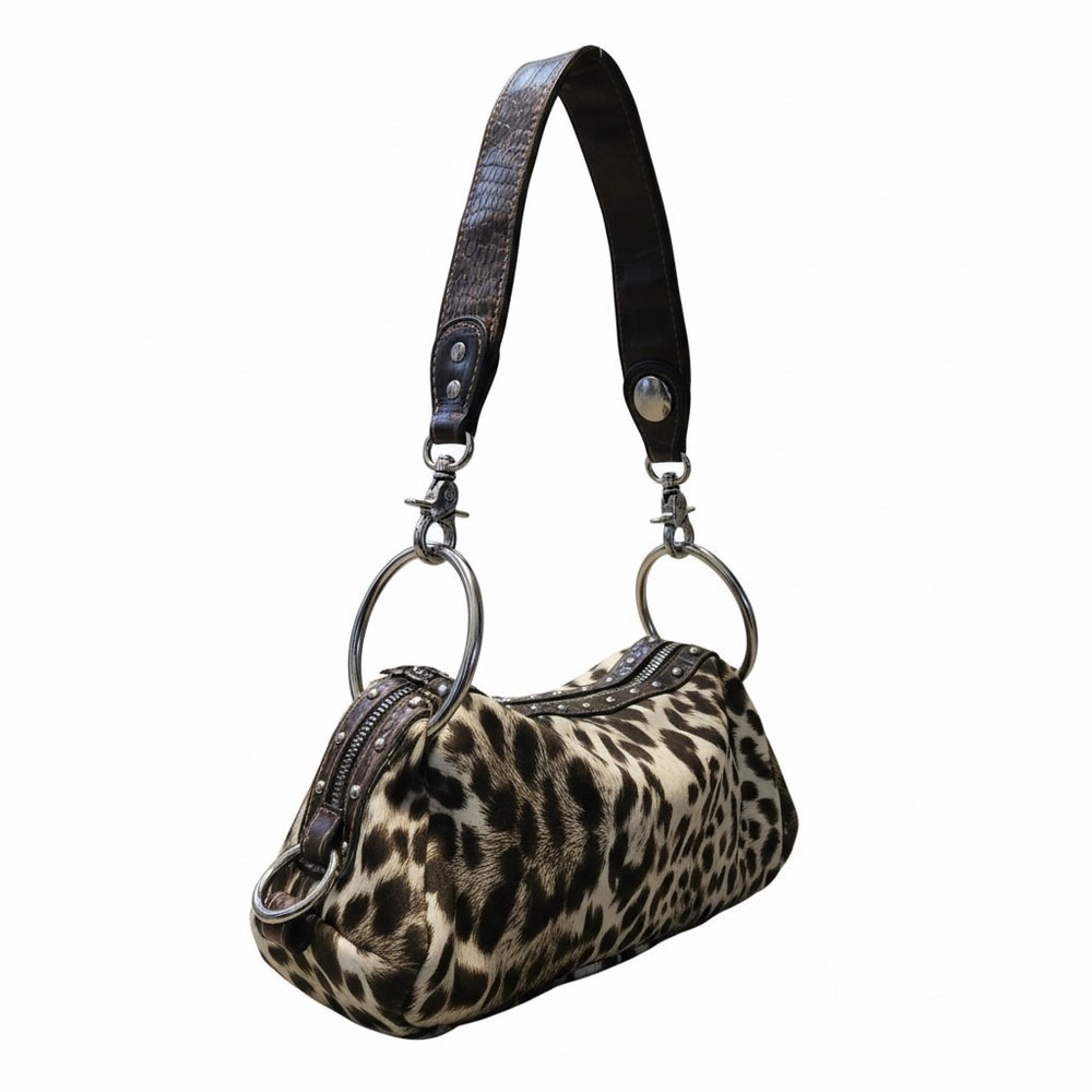 Vintage Y2K Kathy Van Zeeland Leopard Print O Ring Shoulder Purse